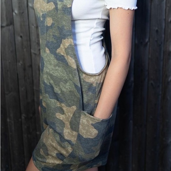 7th Ray Camouflage Overall Romper in Green - S,M,L, NWT, Pockets, Sleeveless - Picture 5 of 6